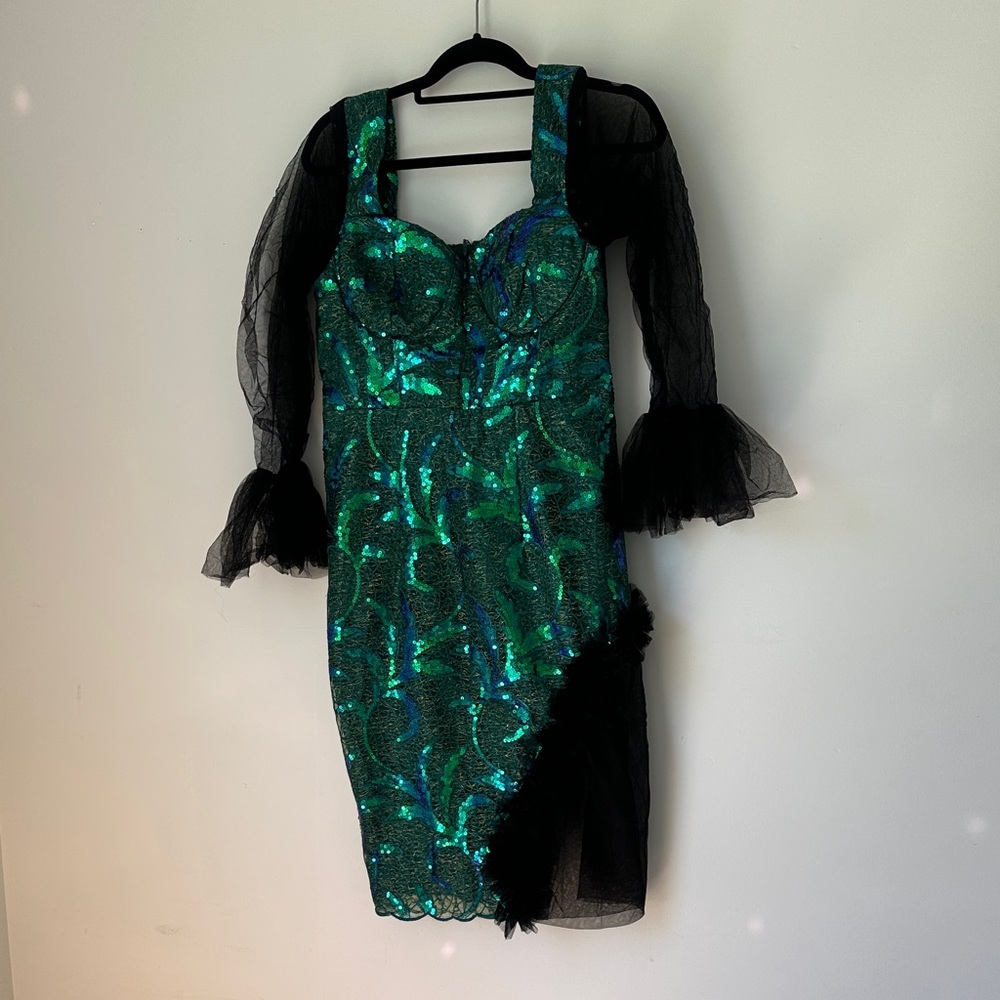 Elegant Green and Black Sequin Dress